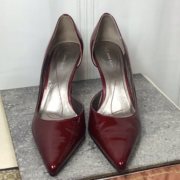 Anne Klein ‘Christa’ Burgundy Patent Leather Point Toe D’Orsay Heels Sz 10 - Picture 3 of 11